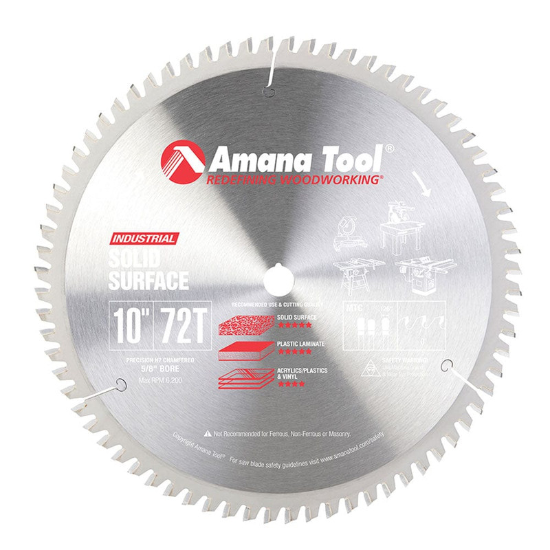 10" X 72T Solid Surface Blade, 0 Degree 5/8" Bore, M-TCG